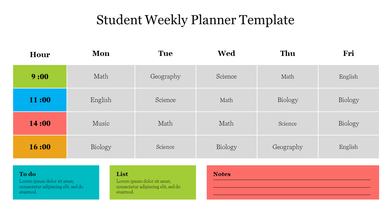 Student Weekly Planner Template